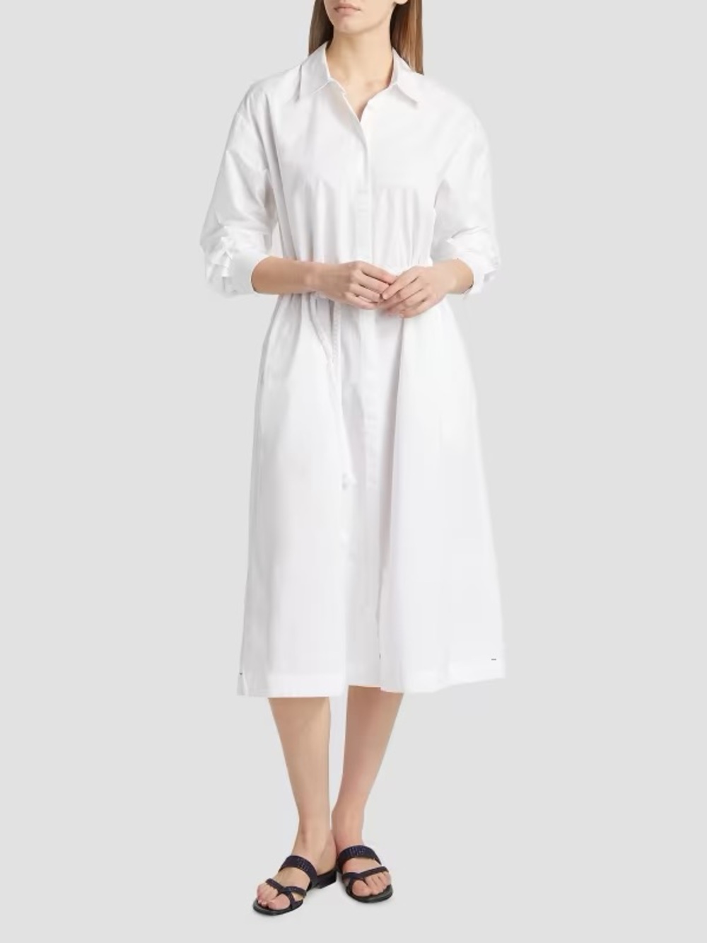White Shirt linen Dress with Drawstring Waist